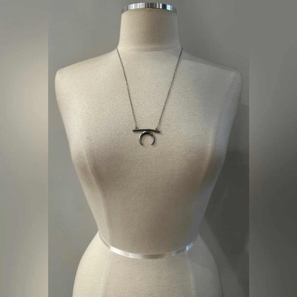 Crescent Moon Silver Pendant Necklace - 28”
